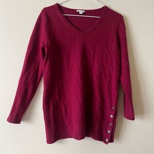 J. Jill 70% Wool 30% Cashmere V Neck Red Sweater Side Button Detail SZ S